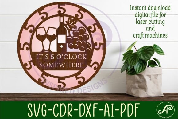 5 O'clock Somewhere Wine Wall Clock: A Creative Design Template