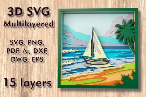 Beach Scene 3D SVG Multilayer Laser File for Crafting