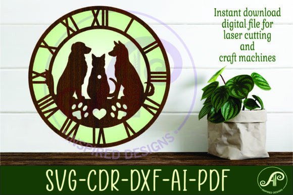 Cat and Dogs Pets Wall Clock Laser Cut Files
