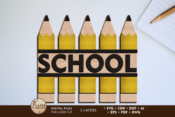 Creative School Projects with Pencils Decorative Laser Template