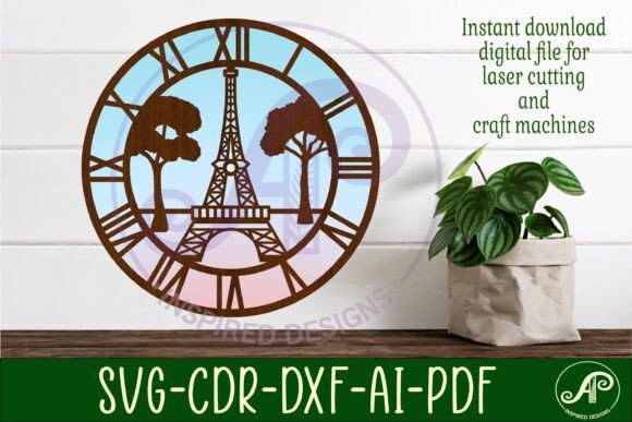 Eiffel Tower, Paris Clock Wall Clock Digital SVG Template