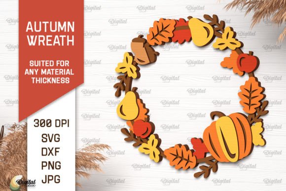 Elegant Autumn Wreath Laser Cut Designs for Fall