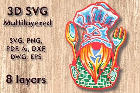 Enchanting 3D Gnome Chef SVG for Multilayer Crafts
