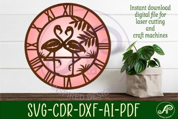 Flamingos Clock Wall Clock Laser Cut