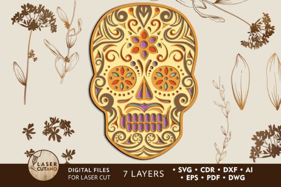 Floral Skull Multilayer Wall Panel: A Spooky Design Asset