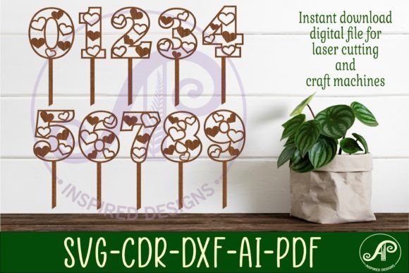 Heart Number Cake Toppers SVG Cut Files