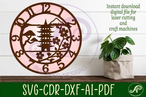 Japanese Pagoda Clock Wall Clock Laser
