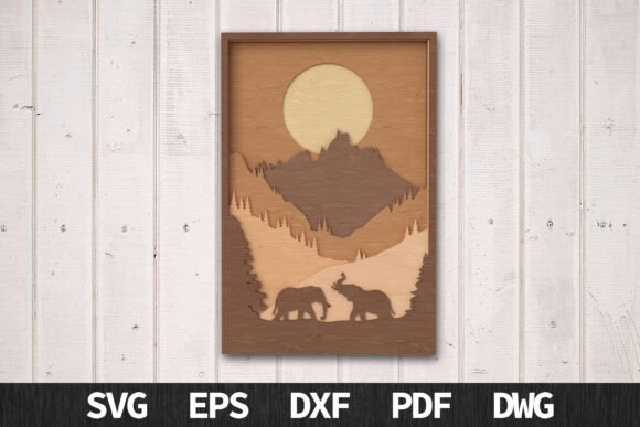Layered Elephant Sunset Landscape Wall Art