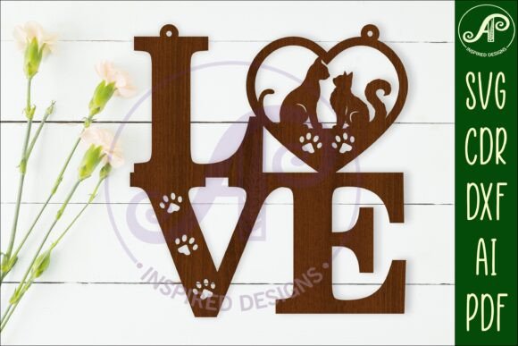 Love Word with Cats Wall Art Sign, SVG