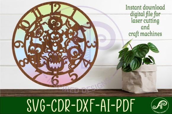 Monsters Wall Clock Laser Cut Files, SVG
