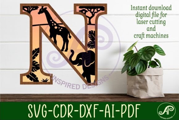 Safari Animals Large N Layered Letter Wall Sign