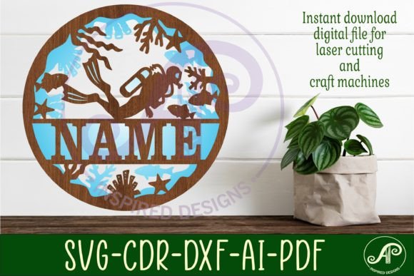 Scuba Diver Two Layer Name Sign Svg: Dive Into Custom Decor