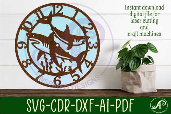 Sharks Clock Wall Clock Laser Cut Files