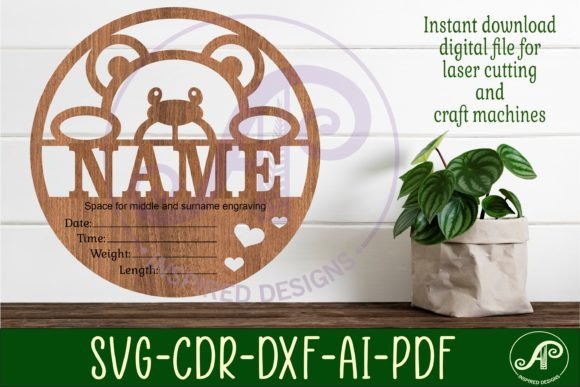 Teddy Bear Baby Stats, Birth Name Plaque: A Charming Design Template