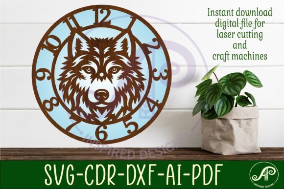 Wolf Face Clock Wall Clock Laser Cut: A Digital Design Asset